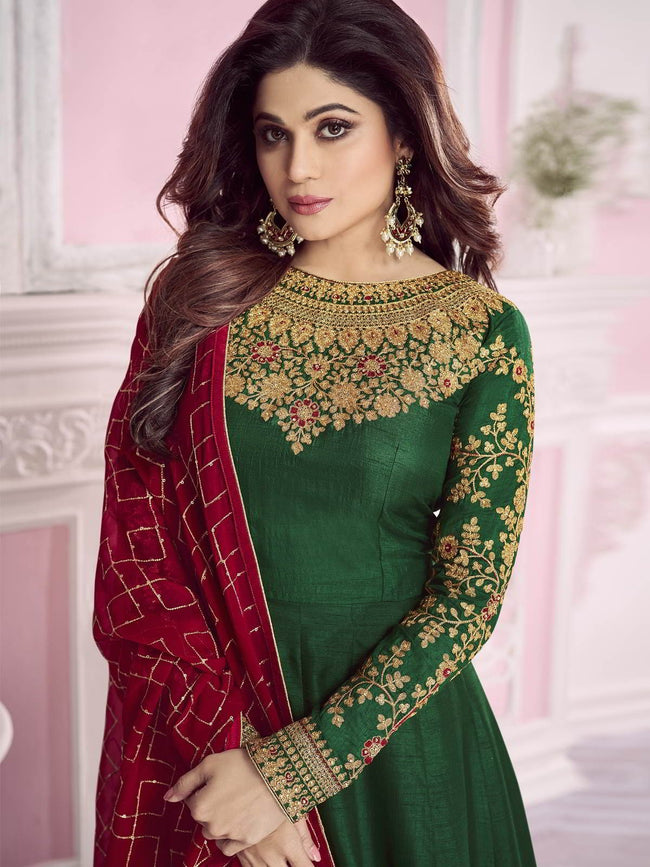 Green And Red Traditional Anarkali Suit
