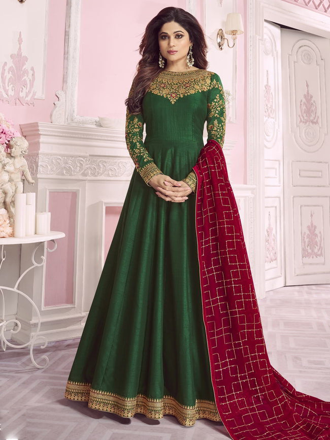 Green And Red Traditional Anarkali Suit