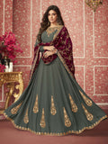 Green And Maroon Zari Embroidered Anarkali Suit