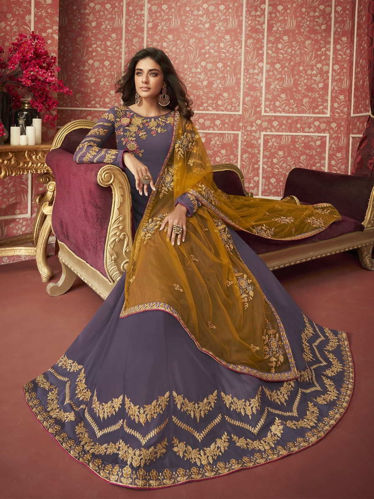 Purple And Yellow Traditional Anarkali Suit
