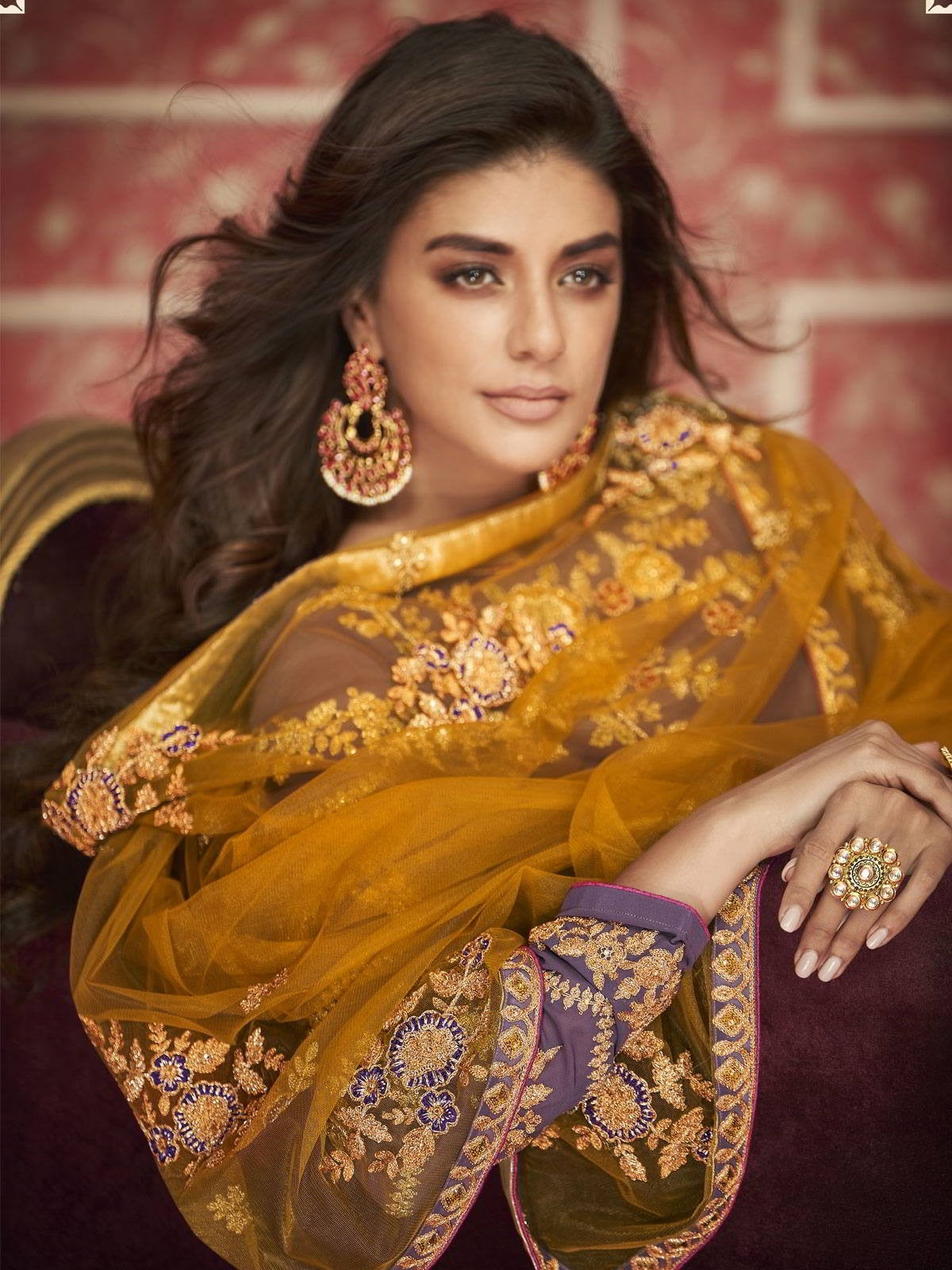 Purple And Yellow Traditional Anarkali Suit