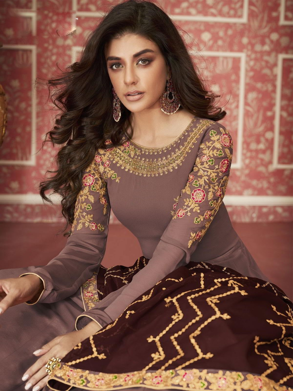 Mauve And Maroon Traditional Anarkali Suit