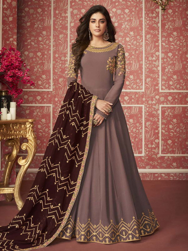 Mauve And Maroon Traditional Anarkali Suit