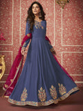 Rust Blue And Pink Traditional Anarkali Suit