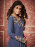 Rust Blue And Pink Traditional Anarkali Suit