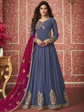 Rust Blue And Pink Traditional Anarkali Suit
