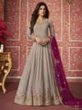 Grey And Pink Traditional Anarkali Suit