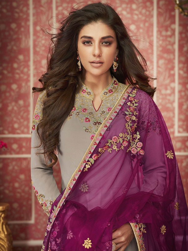 Grey And Pink Traditional Anarkali Suit
