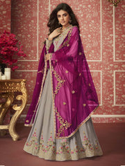 Grey And Pink Traditional Anarkali Suit