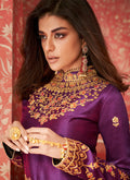 Purple And Golden Anarkali Lehenga Suit
