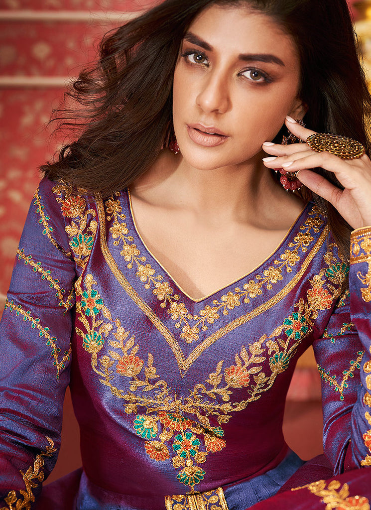 Bluish Purple Anarkali Lehenga Suit