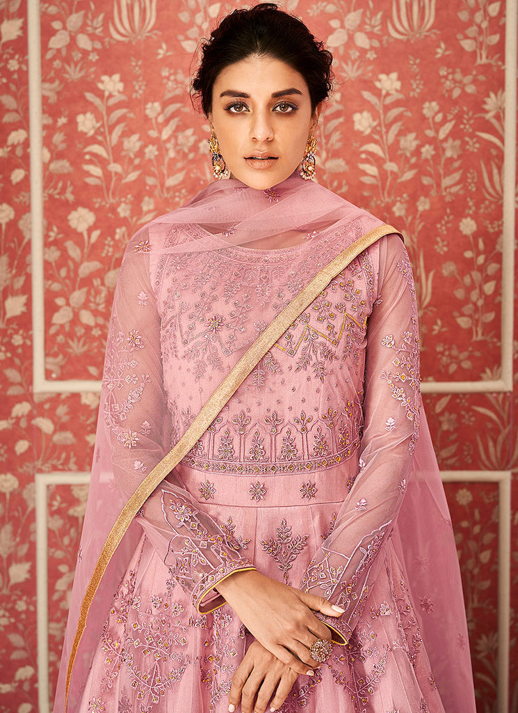 Pink Multi Embroidered Indian Anarkali Suit