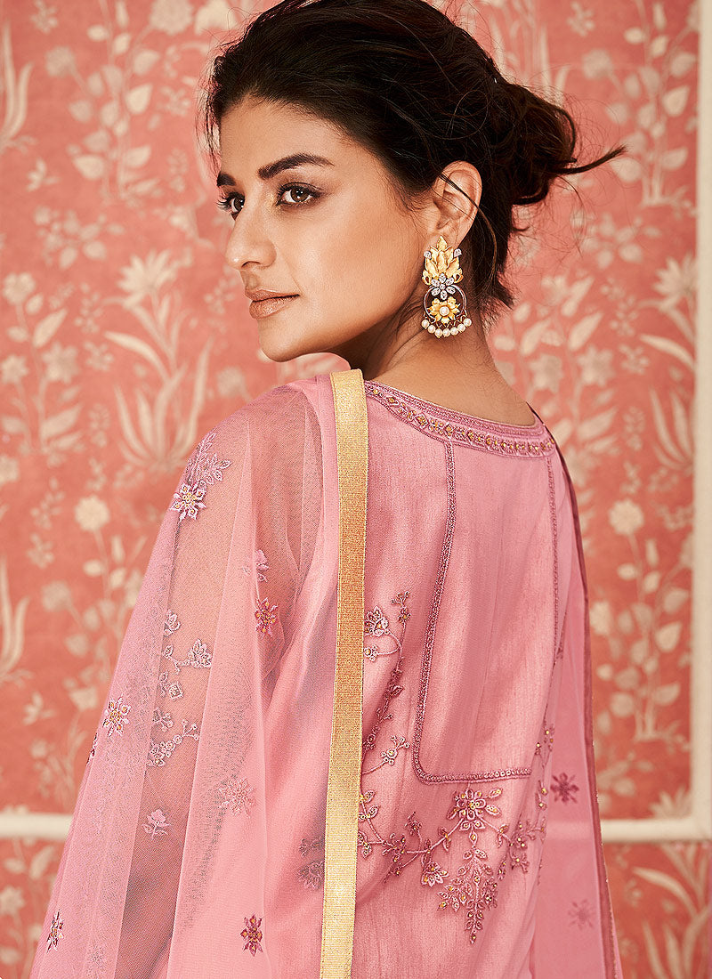 Pink Multi Embroidered Indian Anarkali Suit