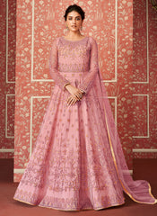 Pink Multi Embroidered Indian Anarkali Suit