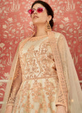 Off White And Peach Embroidered Anarkali Suit