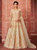 Off White And Peach Embroidered Anarkali Suit