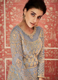Light Blue Golden Embroidered Anarkali Suit