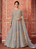 Light Blue Golden Embroidered Anarkali Suit