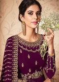 Plum Purple Zari Embroidered Anarkali Suit