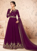 Plum Purple Zari Embroidered Anarkali Suit