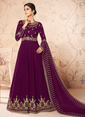 Plum Purple Zari Embroidered Anarkali Suit