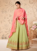 Light Green And Pink Floral Embroidered Anarkali Suit
