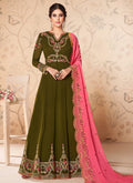 Green And Pink Embroidered Anarkali Suit