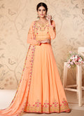 Light Orange Floral Embroidered Anarkali Suit