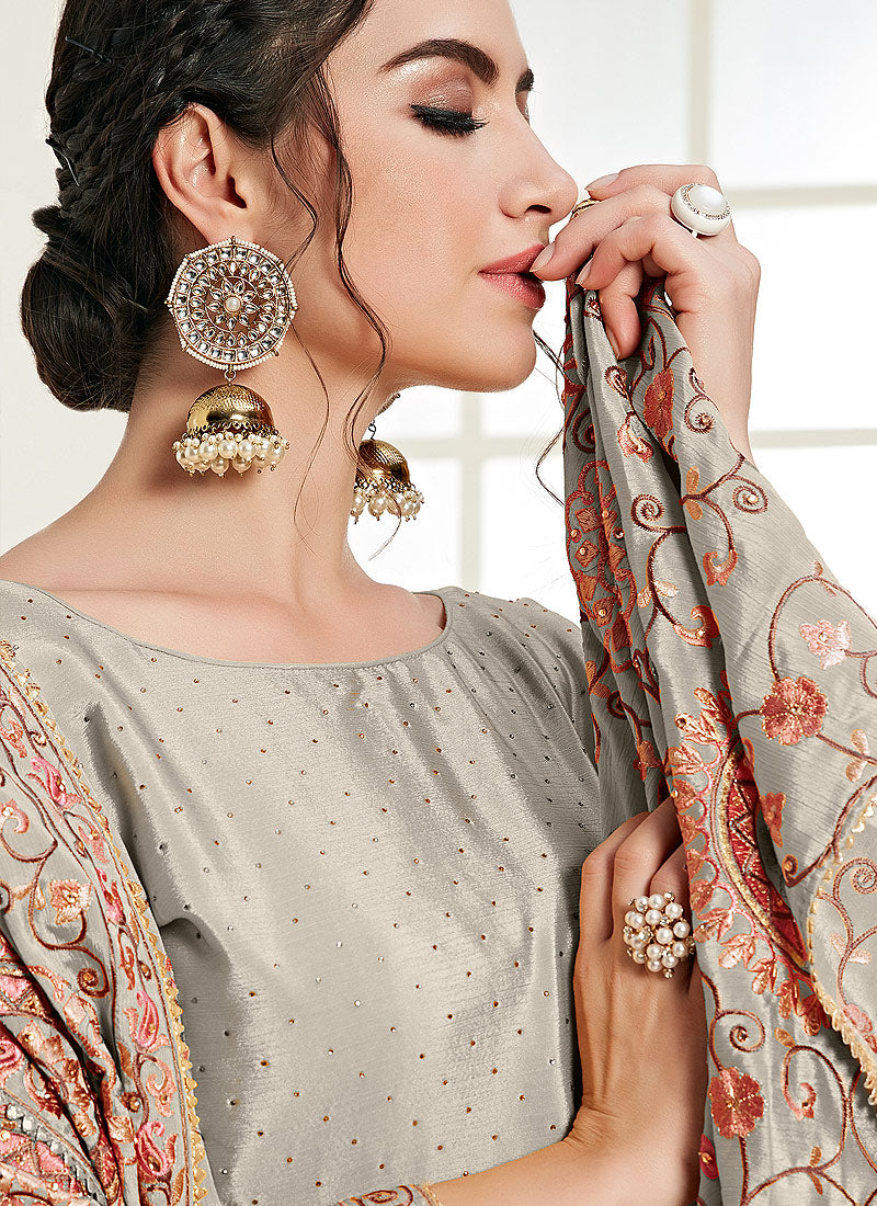 Indian Dresses - Silverish Grey Palazzo Suit 