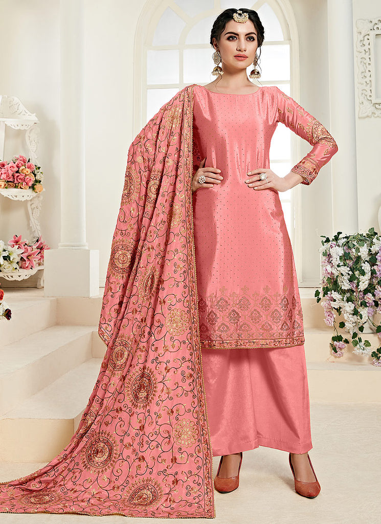 Pink Golden Palazzo Suit