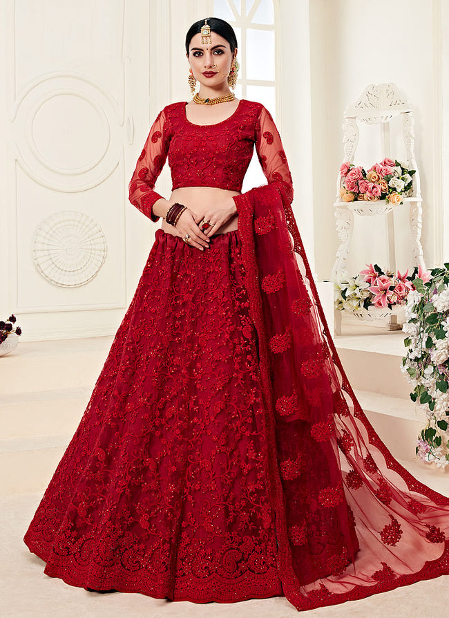 Simple red wedding lehenga sales