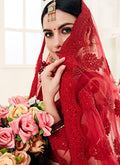 Red Pearl Embroidered Wedding Lehenga Choli