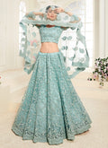 Aqua Blue Pearl Embroidered Wedding Lehenga Choli