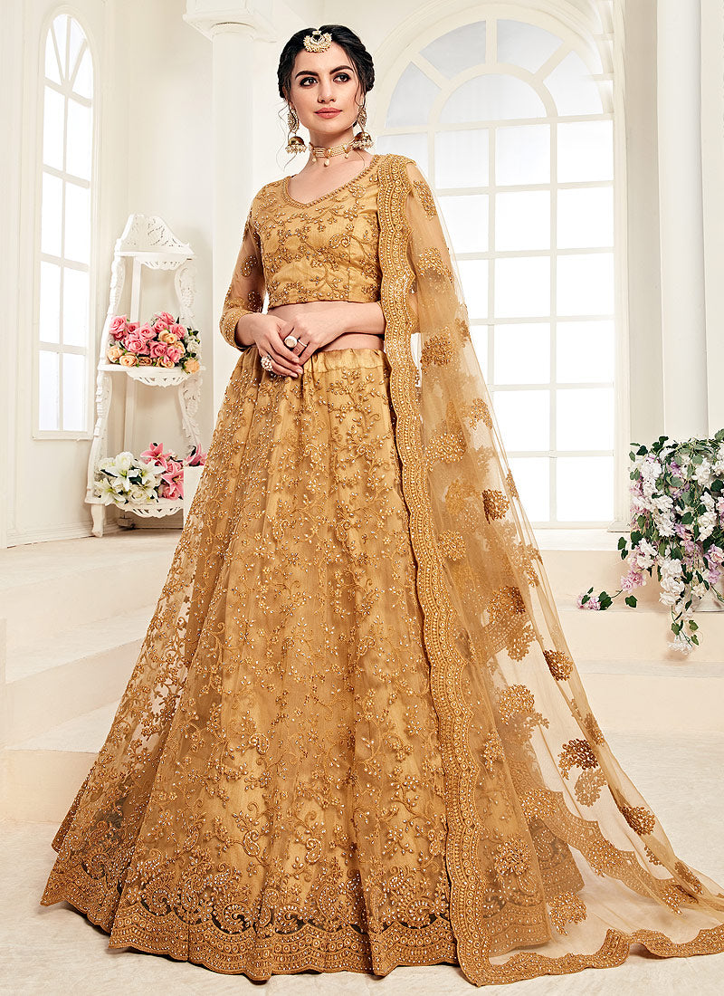 MUSTARD YELLOW HEAVY EMBROIDERED DESIGNER BRIDAL LEHENGA –