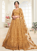 Indian  Clothes - Mustard Yellow Pearl Embroidered Wedding Lehenga Choli