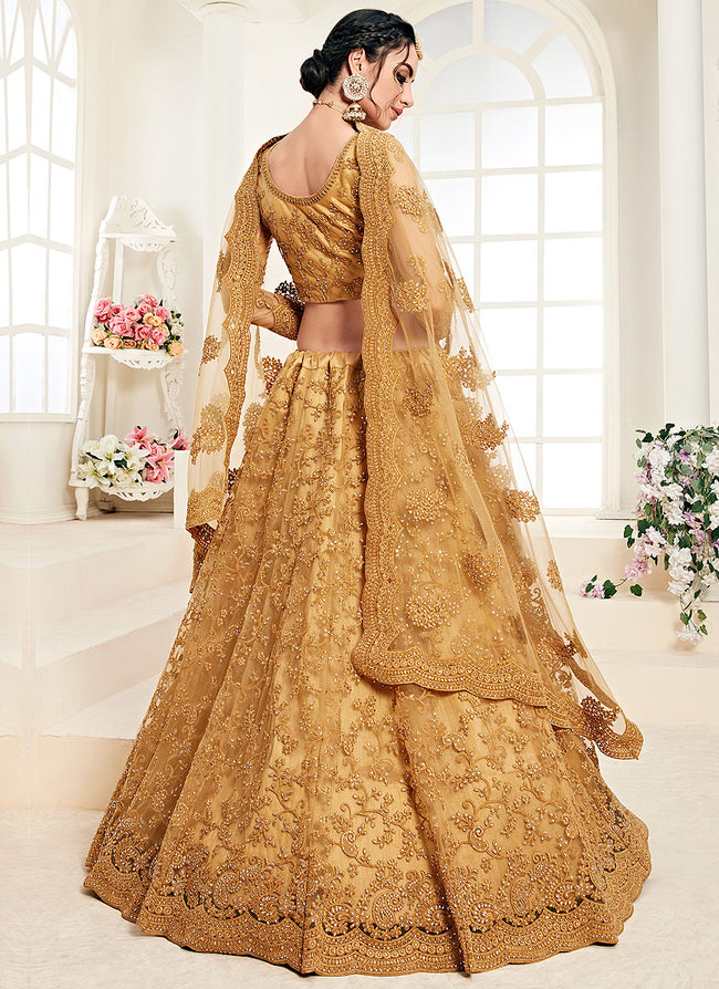 MUSTARD YELLOW HEAVY EMBROIDERED DESIGNER BRIDAL LEHENGA –