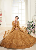 Mustard Yellow Pearl Embroidered Wedding Lehenga Choli