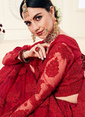 Bridal Red Pearl Embroidered Wedding Lehenga Choli, Lehenga