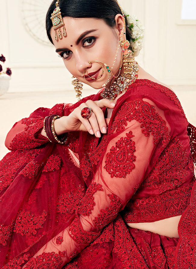 Buy Bollywood Sabyasachi inspired beige and red silk based wedding saree in  UK, USA and Canada