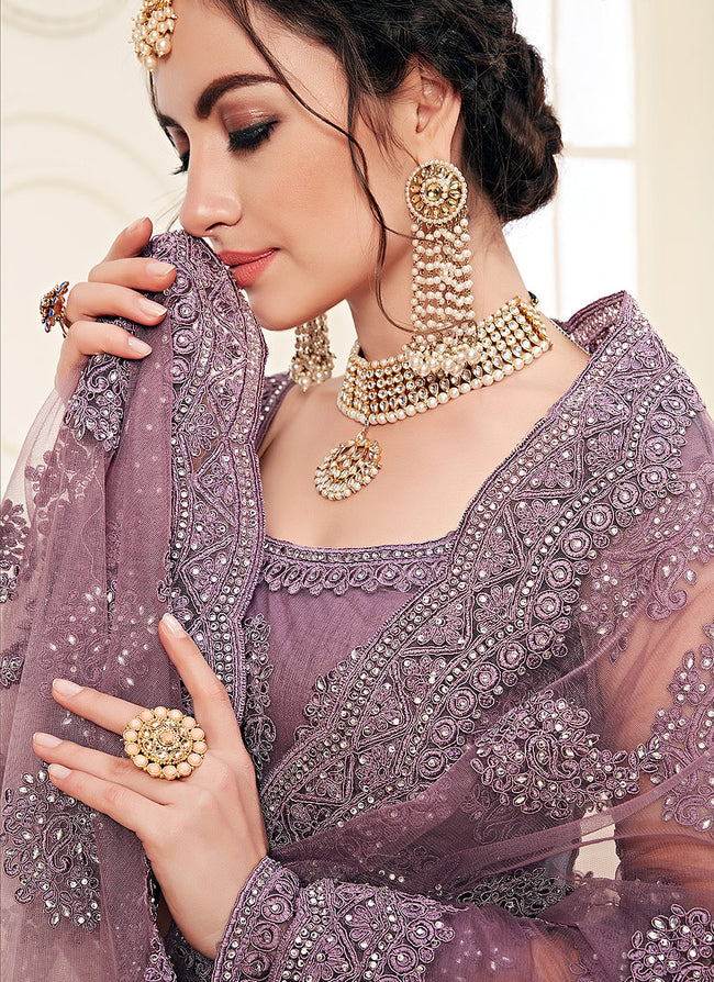 Purple Pearl Embroidered Wedding Lehenga Choli, Salwar Kameez