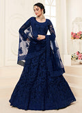 Indian Clothes - Navy Blue Pearl Embroidered Wedding Lehenga Choli