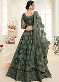 Olive Green Pearl Embroidered Wedding Lehenga Choli