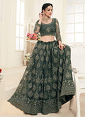 Olive Green Pearl Embroidered Wedding Lehenga Choli