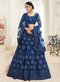 Indian Clothes - Dark Blue Pearl Embroidered Wedding Lehenga Choli