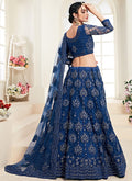 Dark Blue Pearl Embroidered Wedding Lehenga Choli