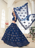 Dark Blue Pearl Embroidered Wedding Lehenga Choli