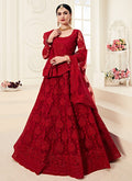 Indian Clothes - Rouge Red Pearl Embroidered Wedding Lehenga Choli