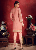 Peach And Red Embroidered Pakistani Pants Suit, Salwar Kameez