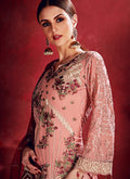 Peach And Red Embroidered Pakistani Pants Suit