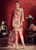 Indian Clothes - Peach And Red Embroidered Pakistani Pants Suit